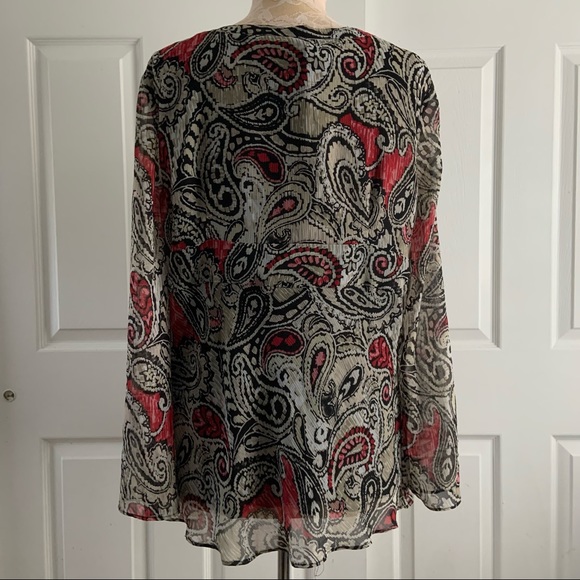 Bob Mackie Studio Plus Size 18 Sheer Layered Paisley Beaded V Neck Top Blouse - Picture 9 of 13